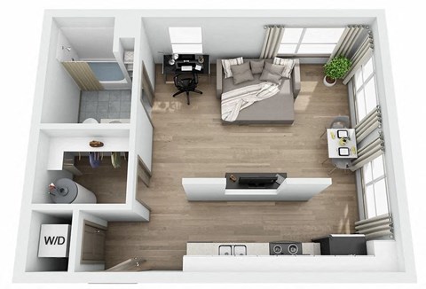 Floor plan for studio, 1 bath, 496 sqft